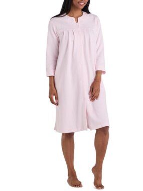 Miss Elaine Plus Size Embroidered Waffle-Knit Grip Robe - Pink Size 1X 21100